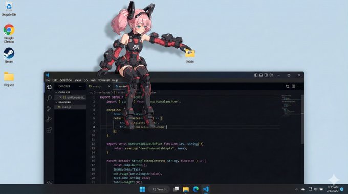 Anime Mascot Sitting on OS Window Frame