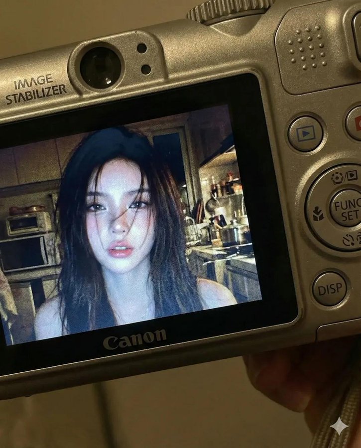 Young Woman on Compact Digital Camera Screen
