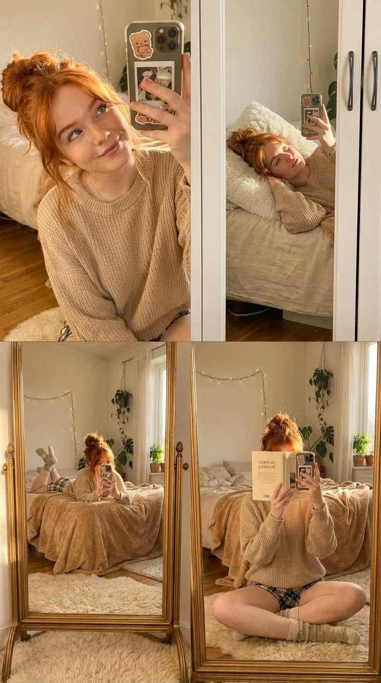 Cozy 4-Panel Mirror Selfie Collage