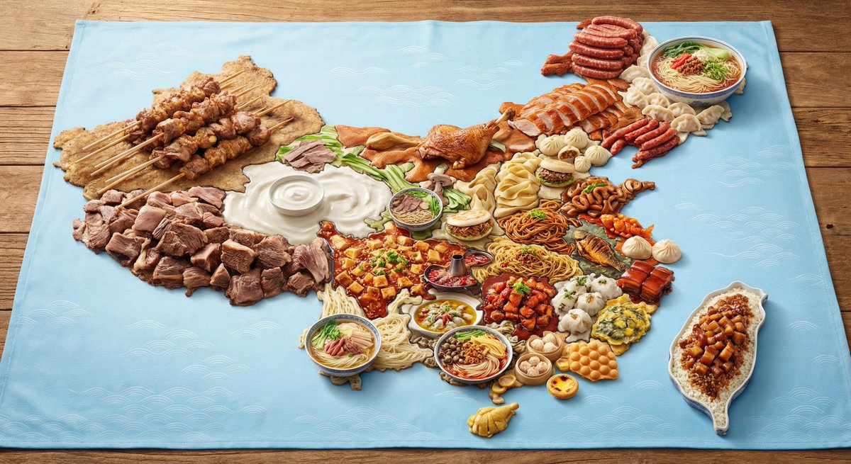 China Map Composed of Provincial Foods