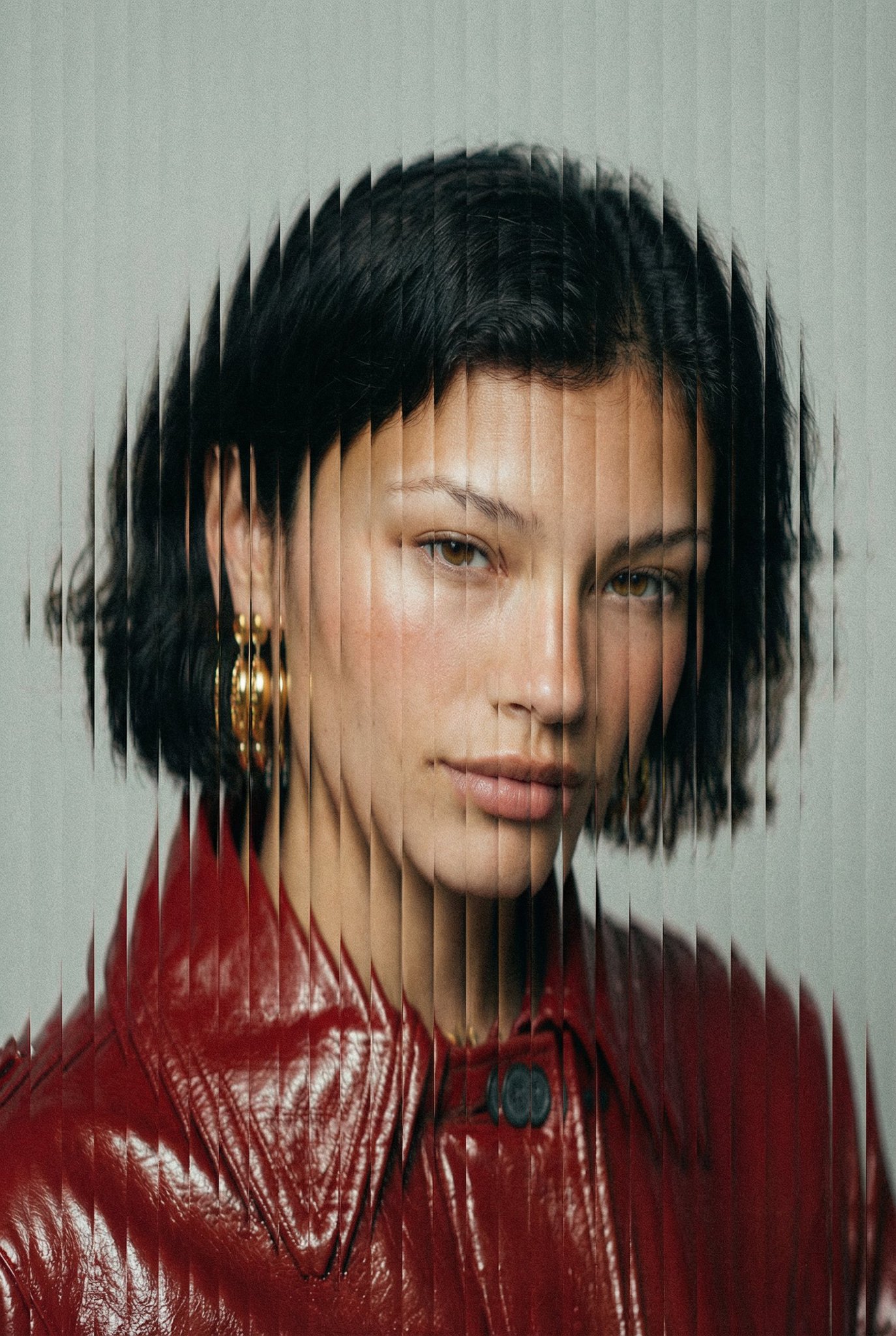 Vertical Slice Glitch High-Fashion Portrait