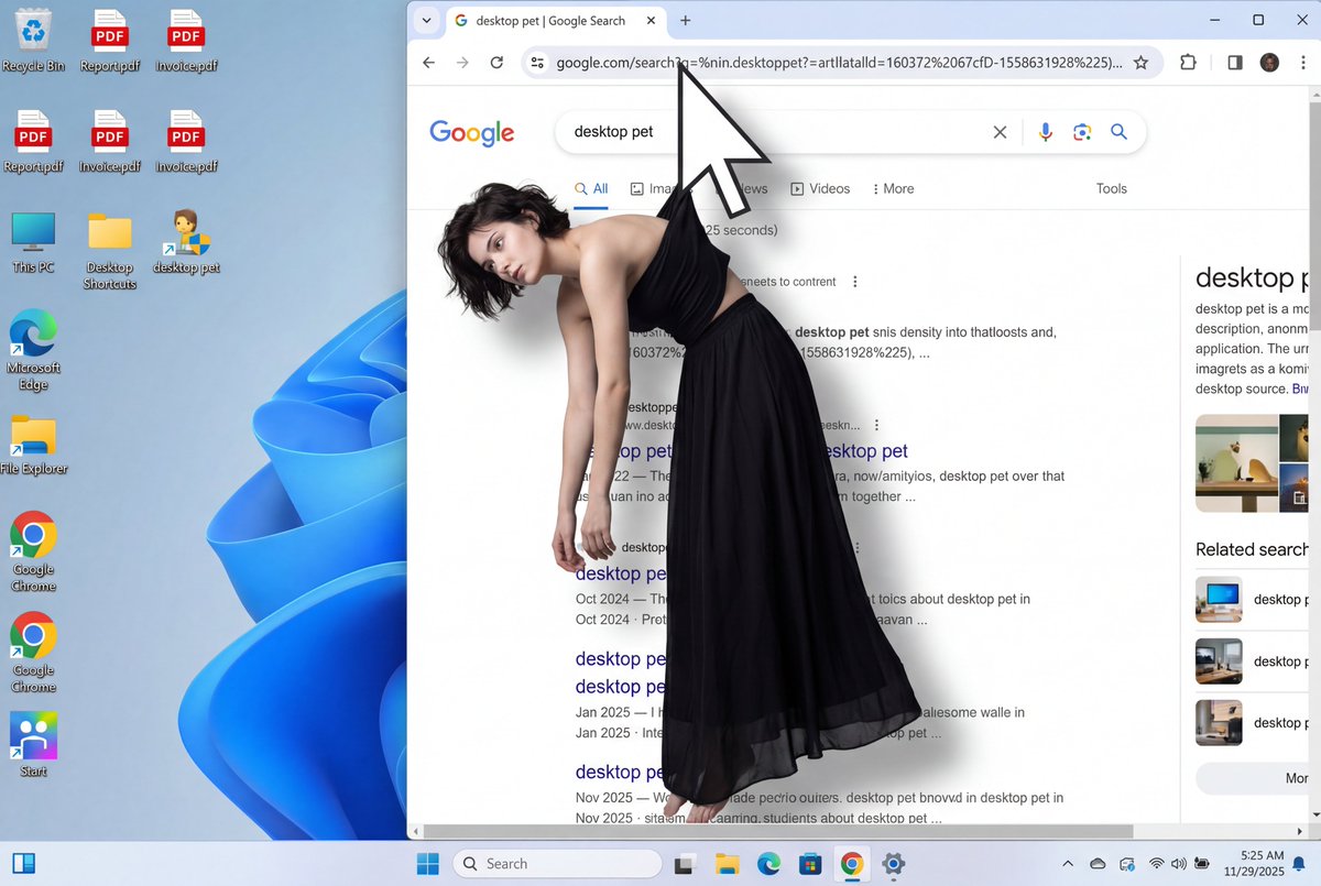 Surreal Digital Art: Woman Suspended by Mouse Cursor