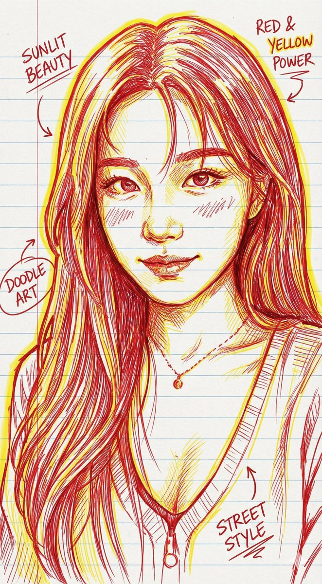 Hand-Drawn Red & Yellow Portrait Illustration