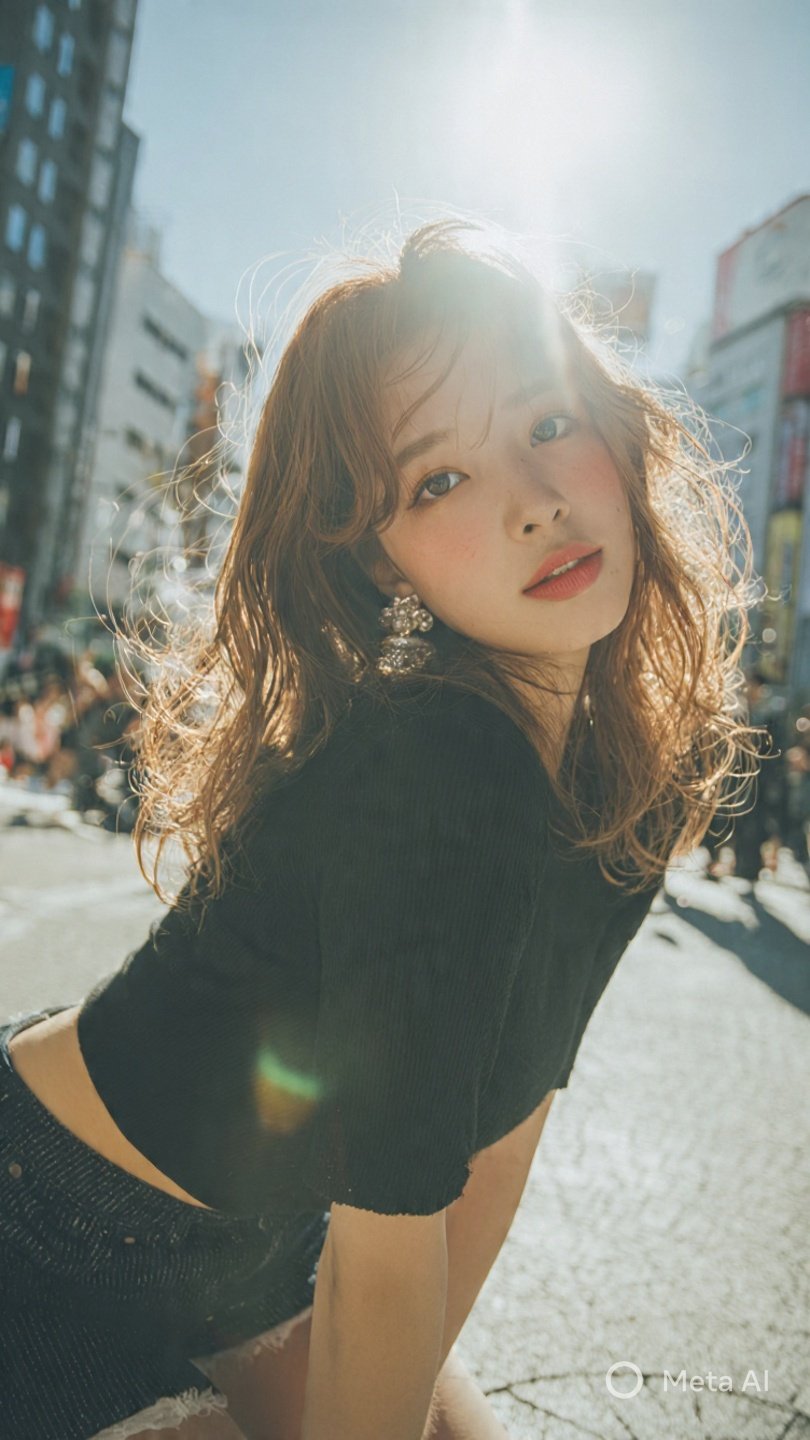 Young Japanese Beauty Model in Black Jeans