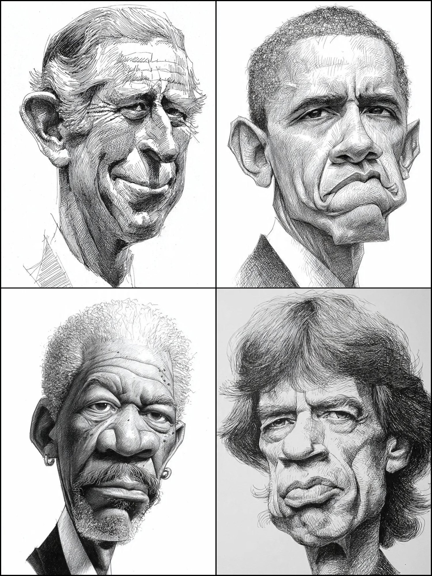 Hand-Drawn Black & White Caricature Portrait