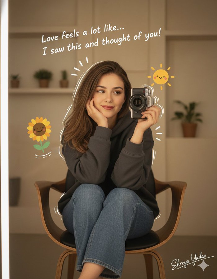 Cozy Mirror Selfie with Illustrated Sticker Overlays