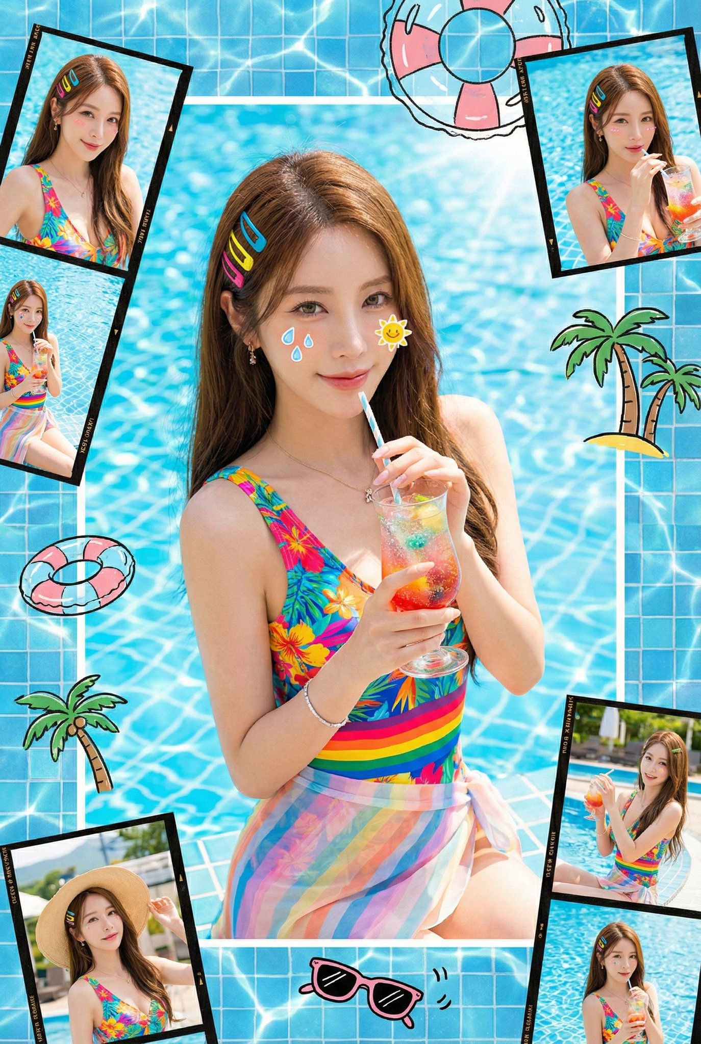 Summer Dopamine Fresh Swimwear Collage Portrait