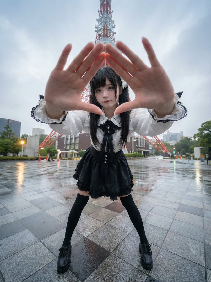Character Nine-Grid Poses at Tokyo Tower