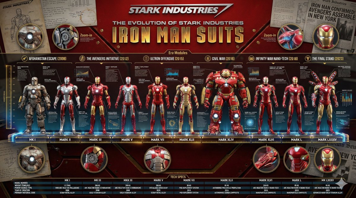 Evolution of Stark Industries Iron Man Suits
