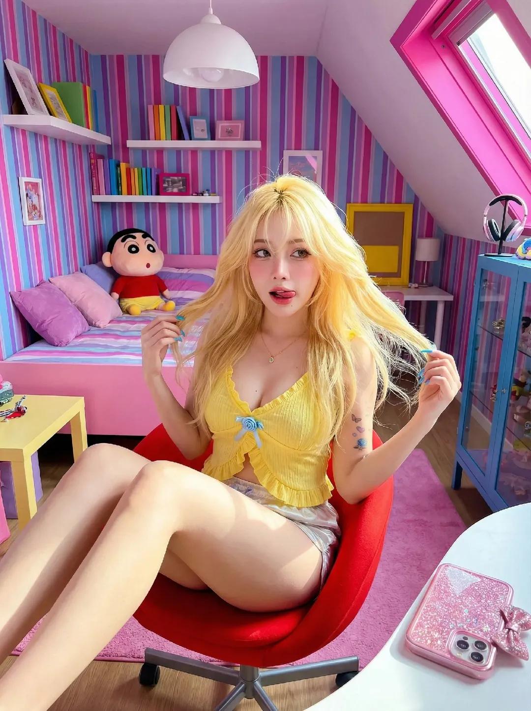 Colorful Cinematic Attic Bedroom Photo