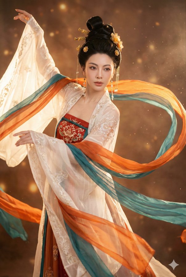 Young Woman in Elegant Tang Dynasty Qixiong Ruqun with Fan in Snow