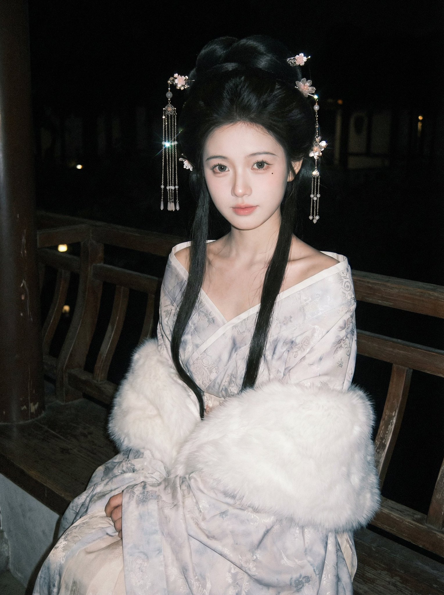 Ancient Style Wide Sleeve Robe Garden Night Portrait