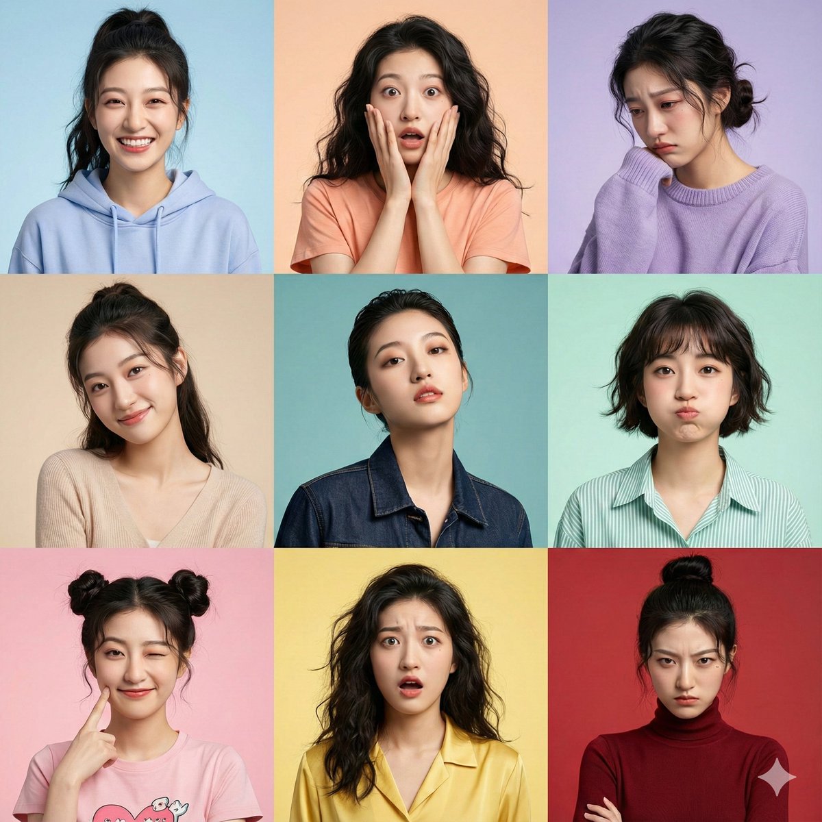 Realistic 9-Grid Portrait Expressions