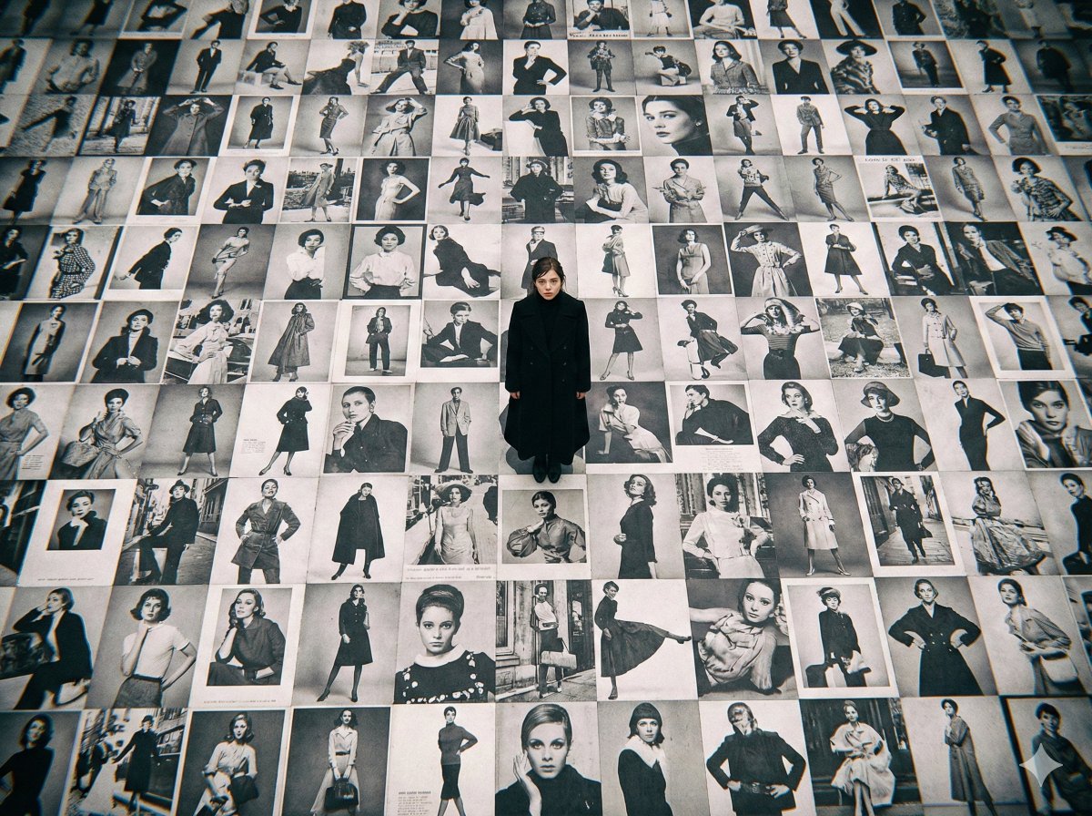 Japanese Actress Standing on Black-White Billboard Ground