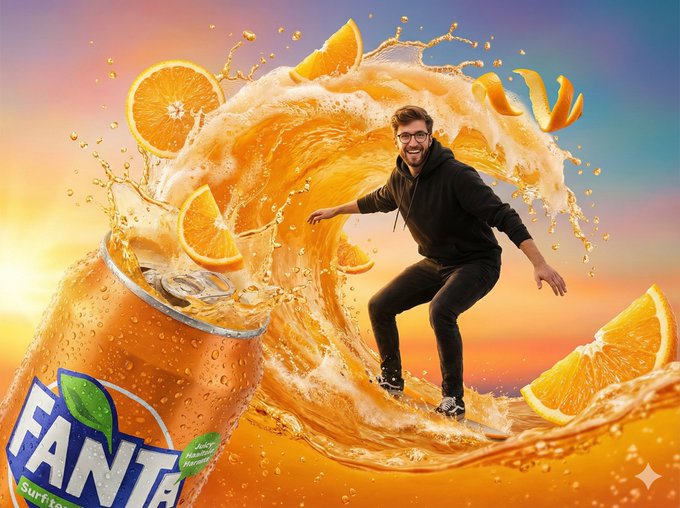 Vibrant Orange Soda Surfing Fantasy Ad