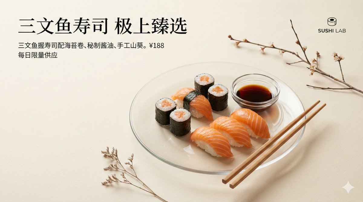 High-Angle Tempura Food Photography with Minimalist Typography