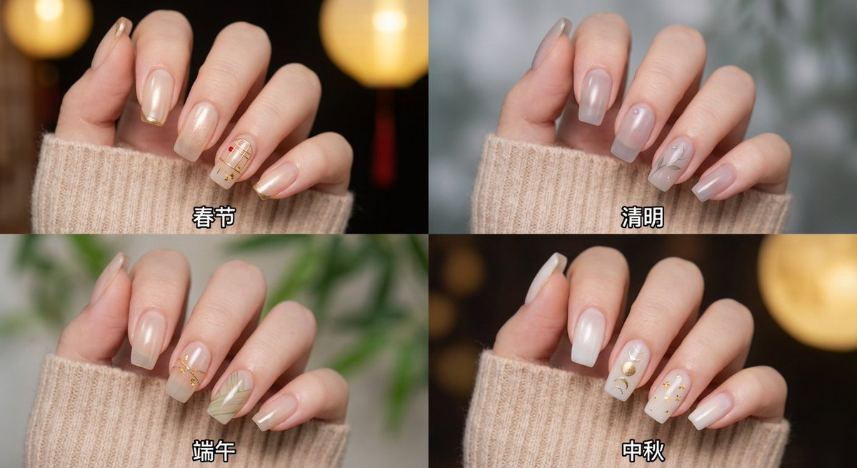 Chinese Four Major Festivals Nail Art 2x2 Collage
