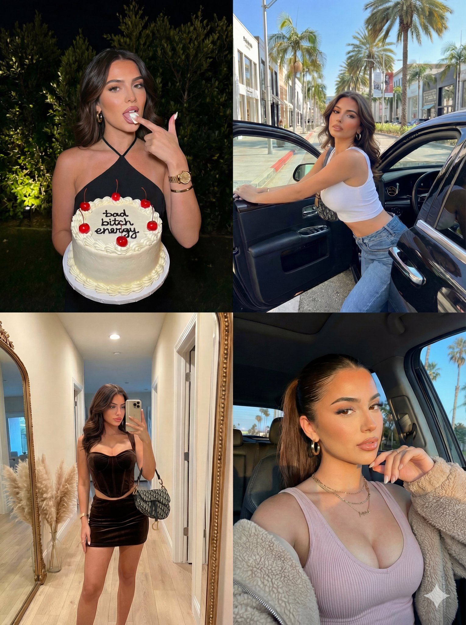Glamorous Female Influencer 4-Panel Photo Collage