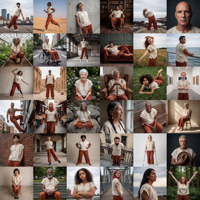 36 Diverse People in Same Outfit Grid
