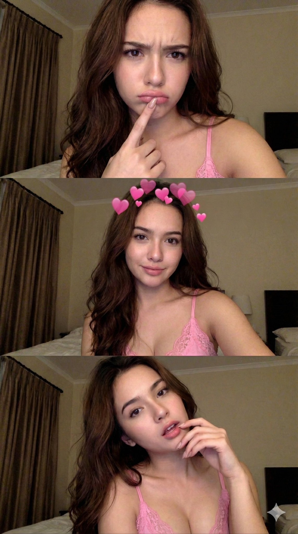 Vertical Three-Panel Young Woman Selfie Collage