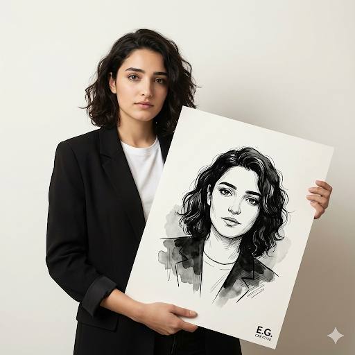 High-End Studio Portrait with Poster