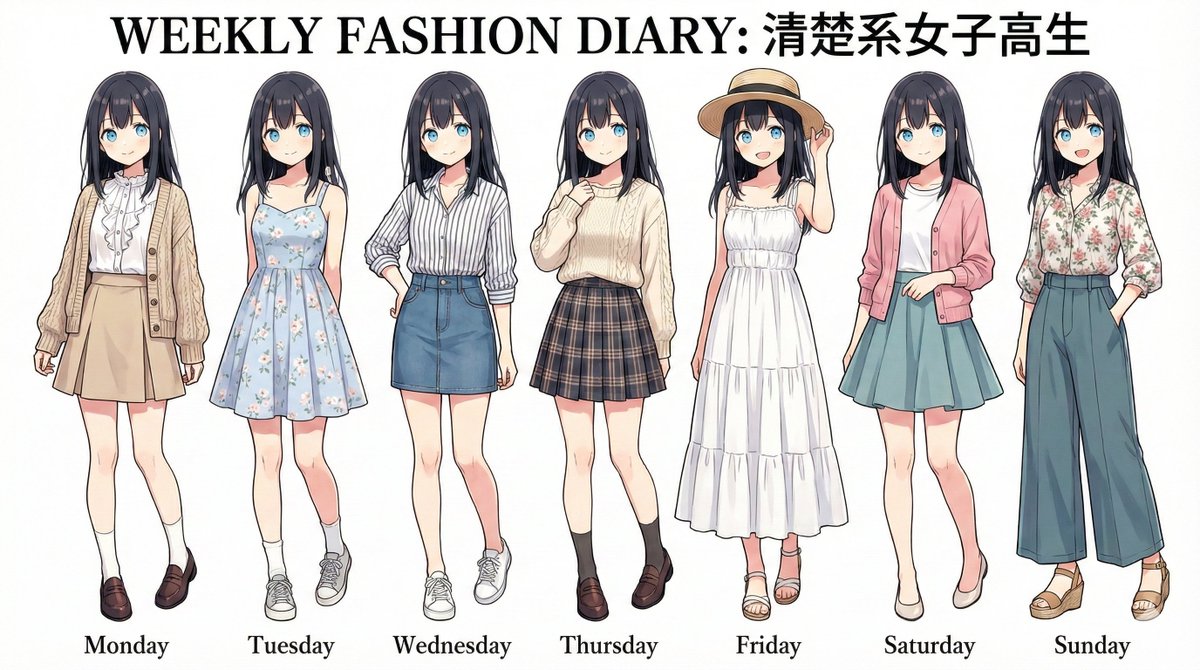 High School Girl's Weekly Fashion Outfits