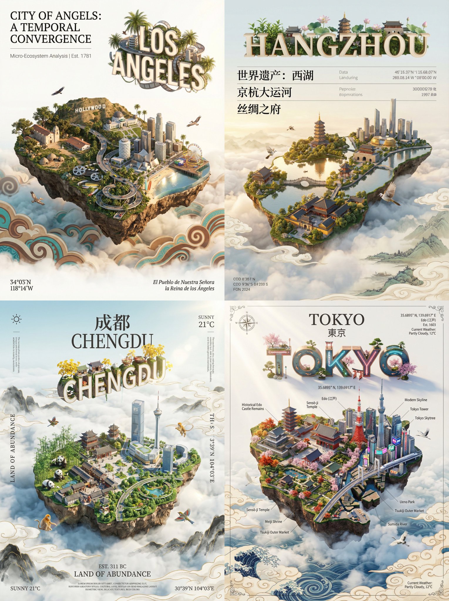 Floating City Island Digital Art Poster