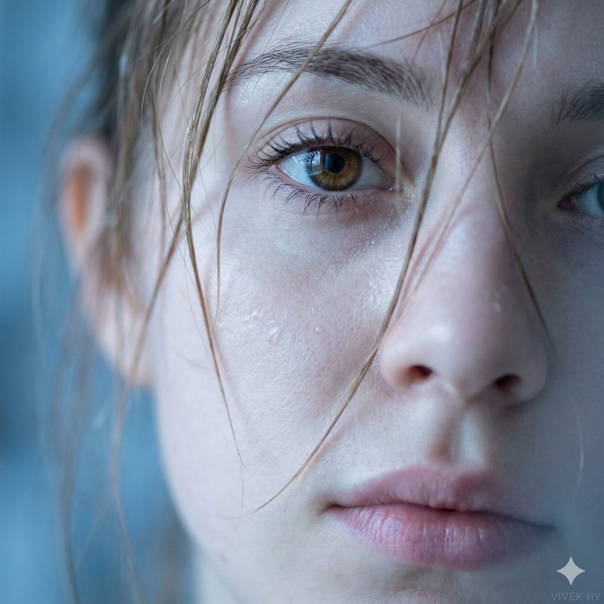 Extreme Close-up Macro Portrait of Young Woman's Face