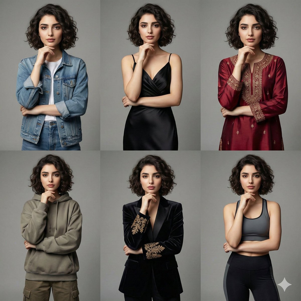 Cinematic Fashion Grid with Multiple Outfits