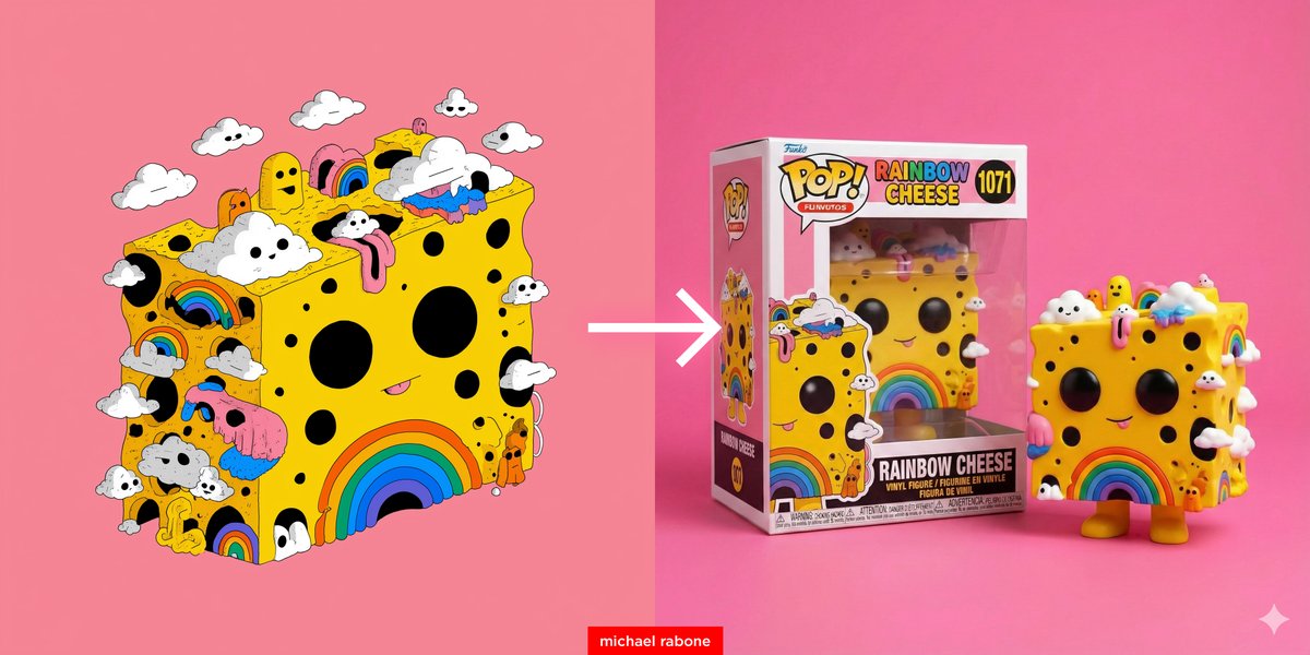 Cartoon to Funko Pop Vinyl Figure with Rainbow Cheese Box