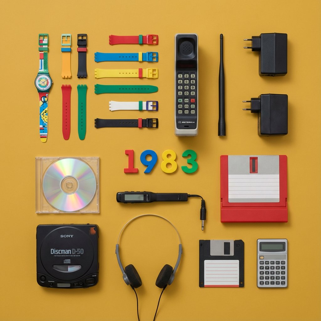 1983 Inventions Knolling Flat Lay Photography for Nano Banana | SnowPrompt
