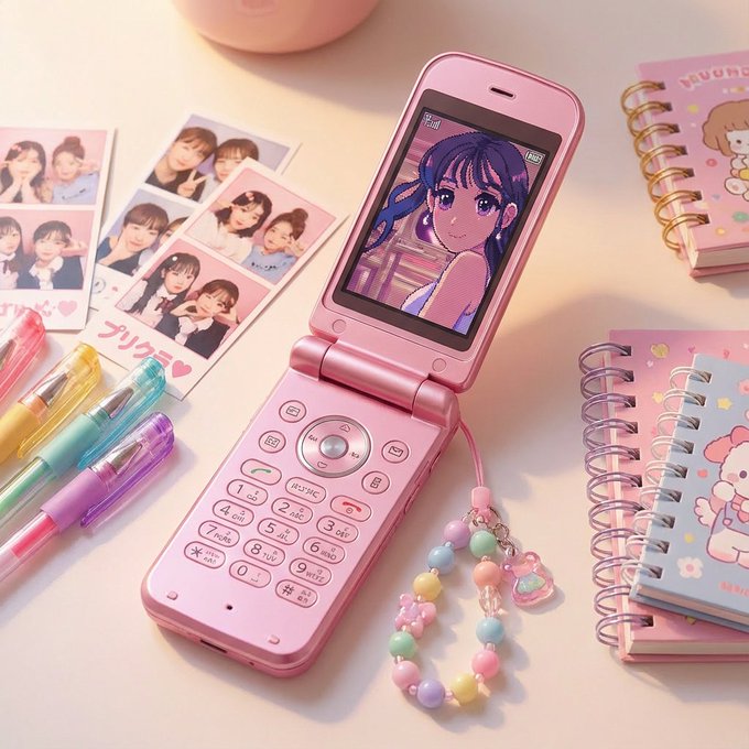 Flip Phone Screen Display from Early 2000s Japan
