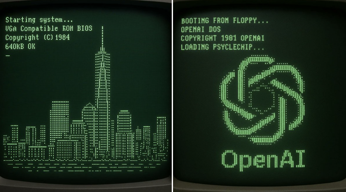 Retro CRT Boot Screen ASCII NYC Skyscraper