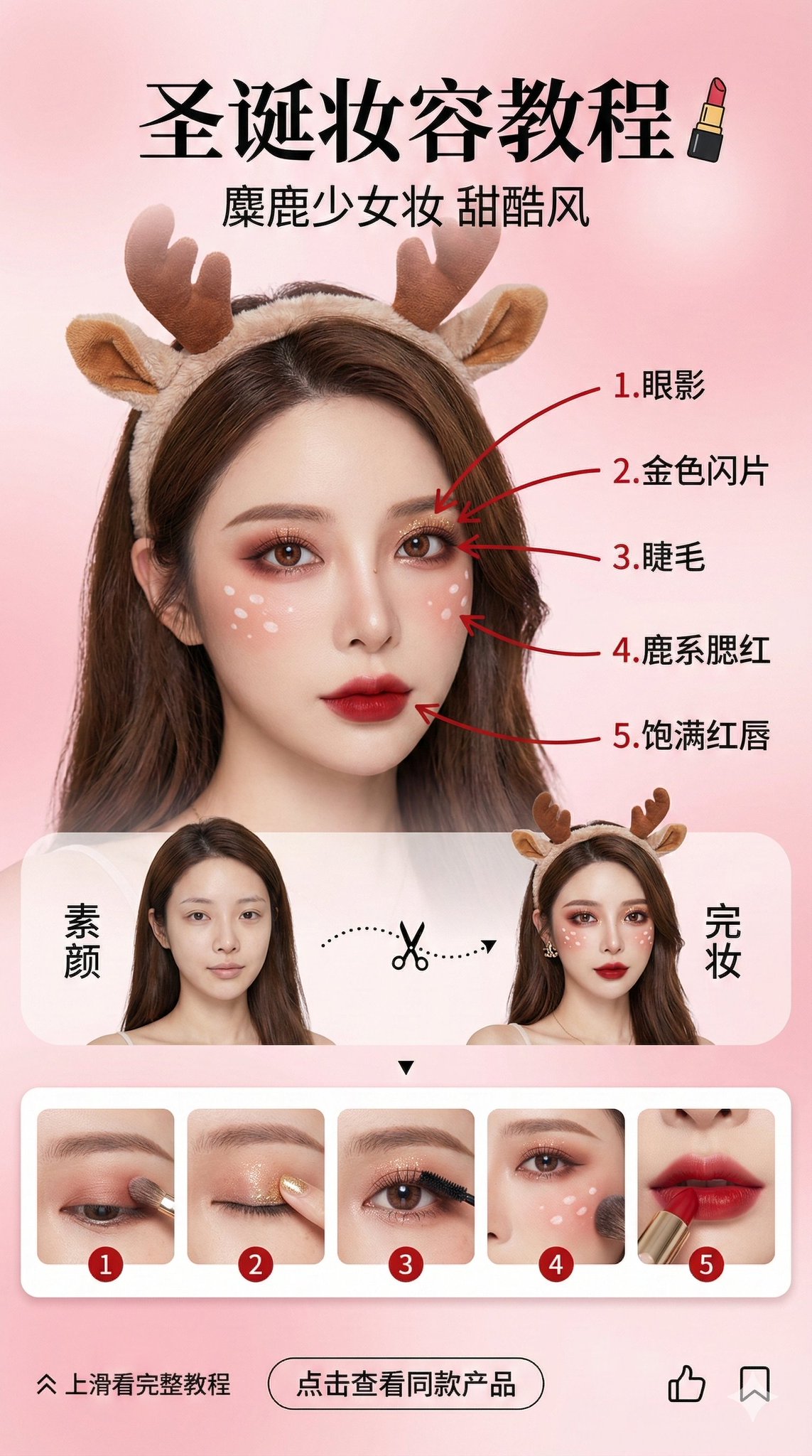 Christmas Reindeer Makeup Tutorial UI