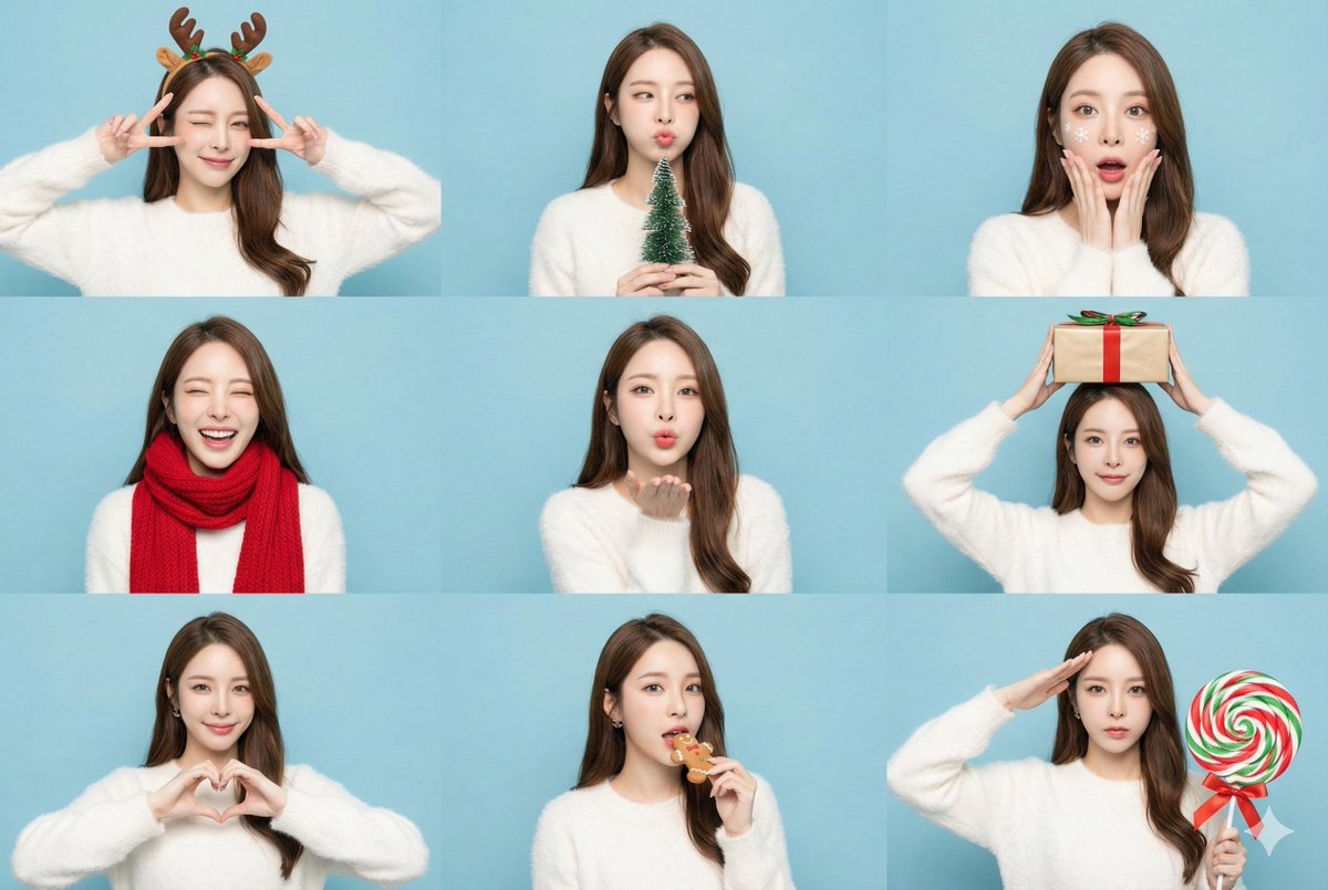 Christmas Photobooth 9-Panel Grid with Reindeer Antlers & Lollipop
