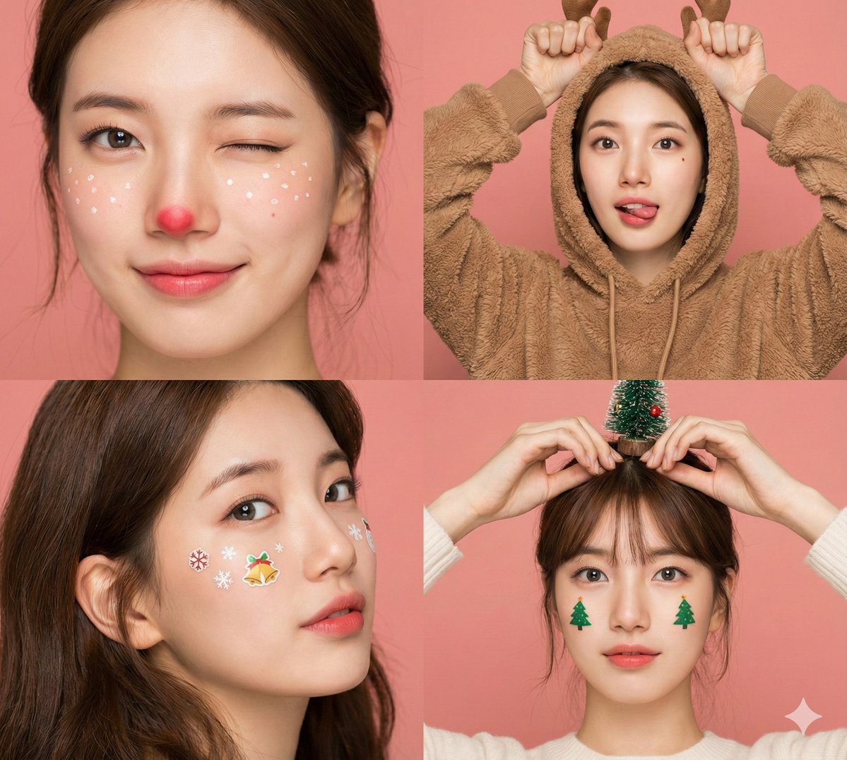 Christmas Girl with Reindeer Makeup in Peach Background