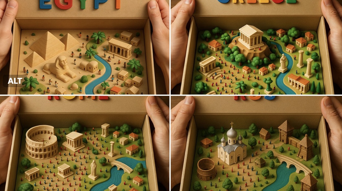 3D-Printed Country Diorama in Open Toy Box - view 1