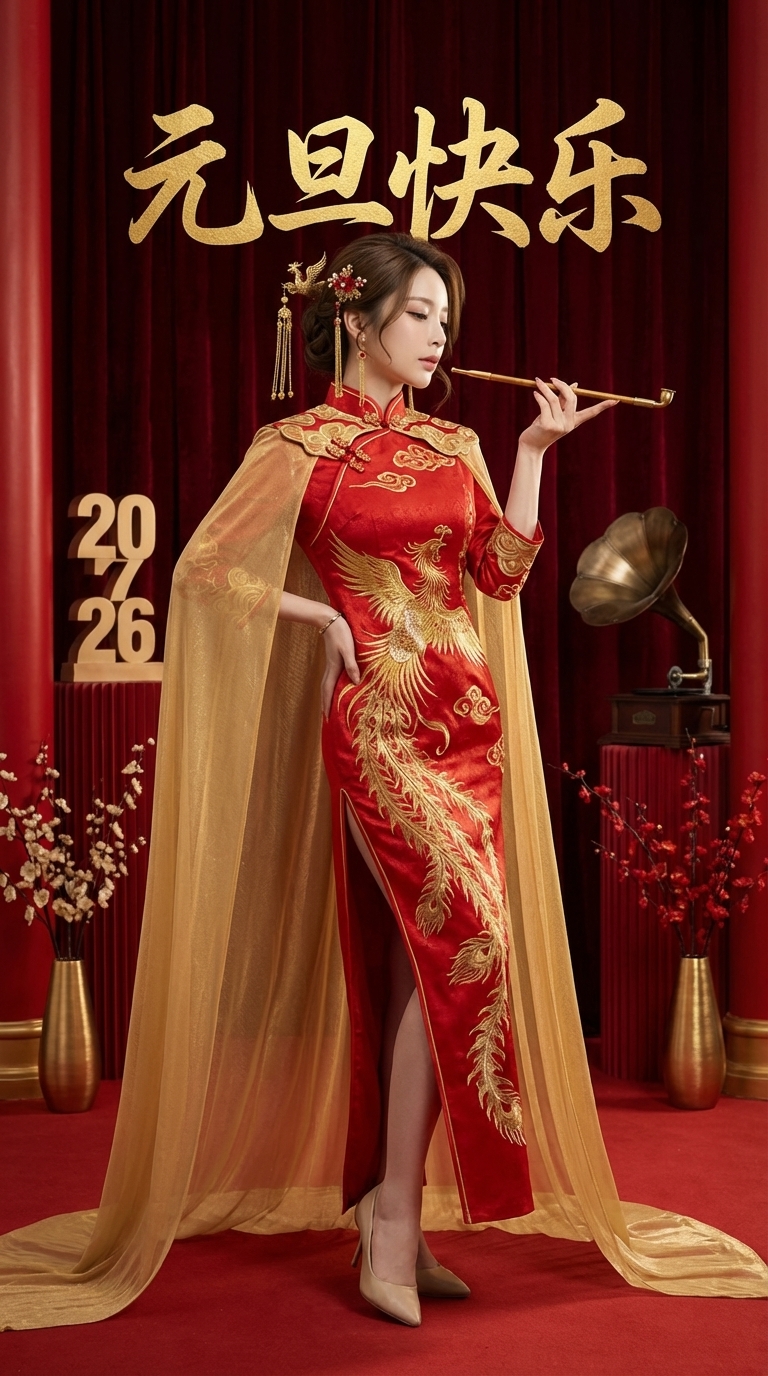 New Year Retro Qi Pao Lady Portrait