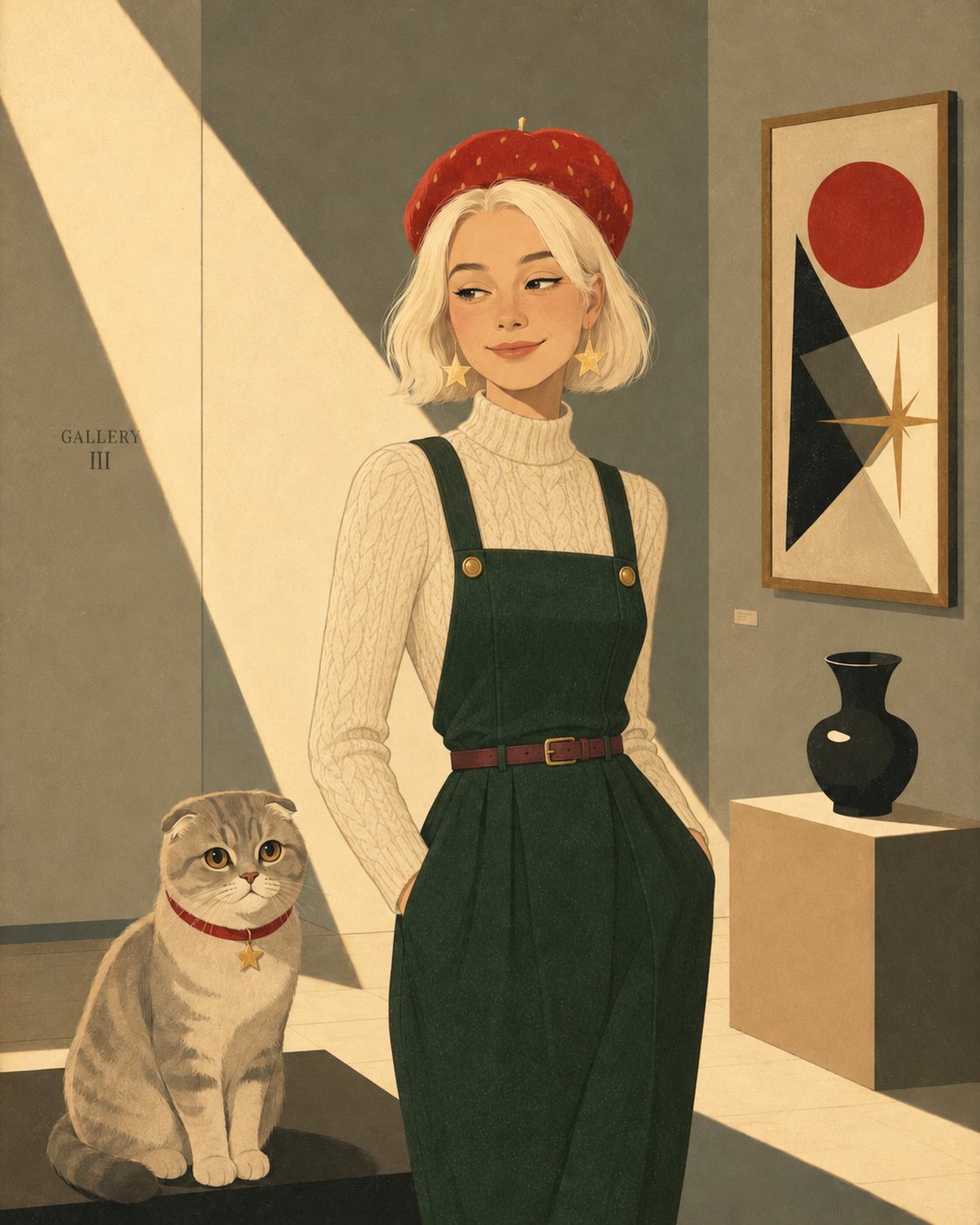 Vintage Fashion Illustration with Pet