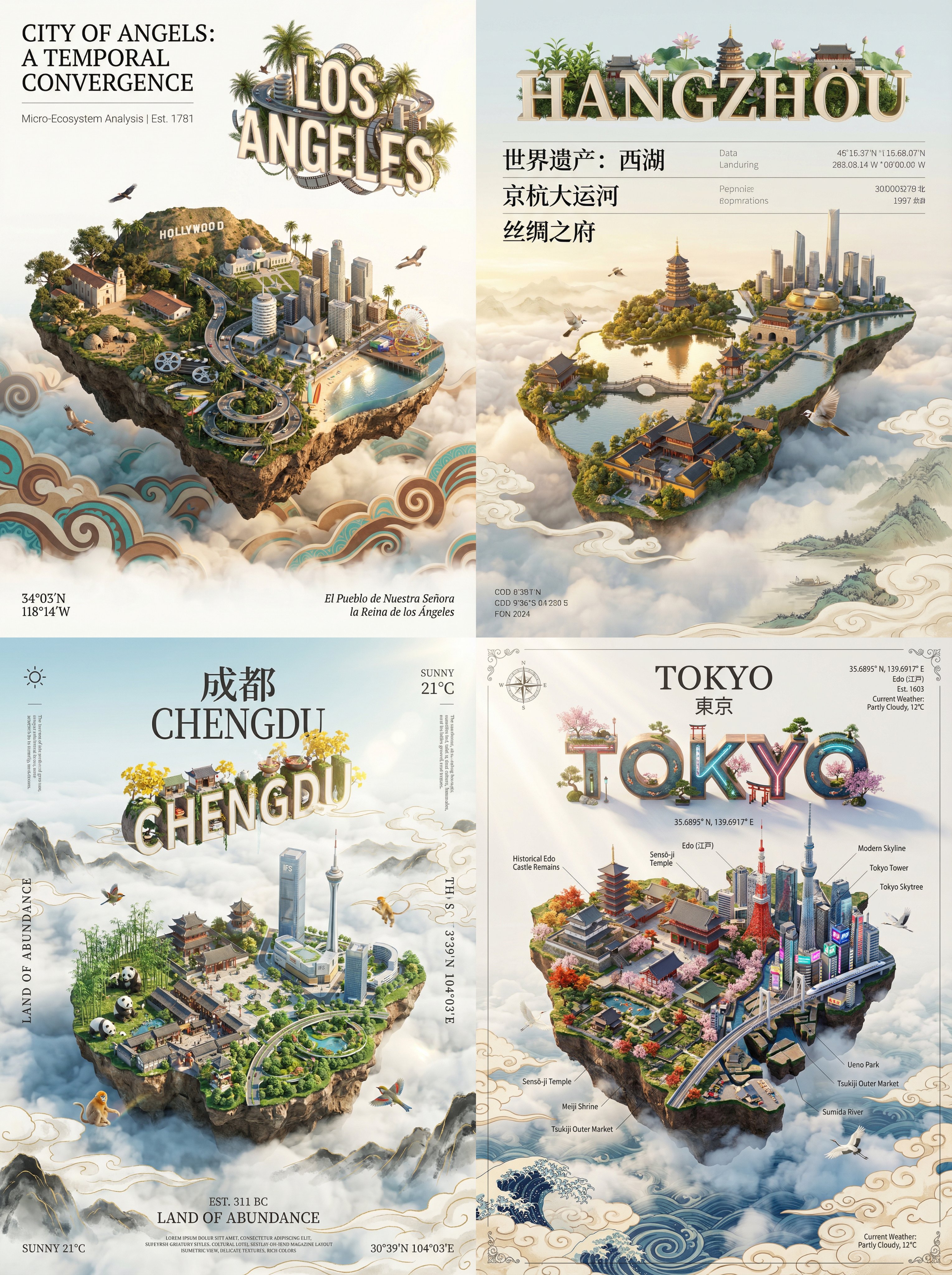 Floating Miniature City Island Poster