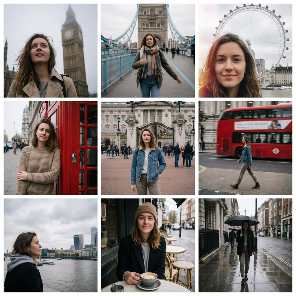 3x3 Instagram Grid of Woman Exploring London